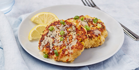 Jumbo Crab & Sweet Corn Cakes with Creamy Honey Dijon